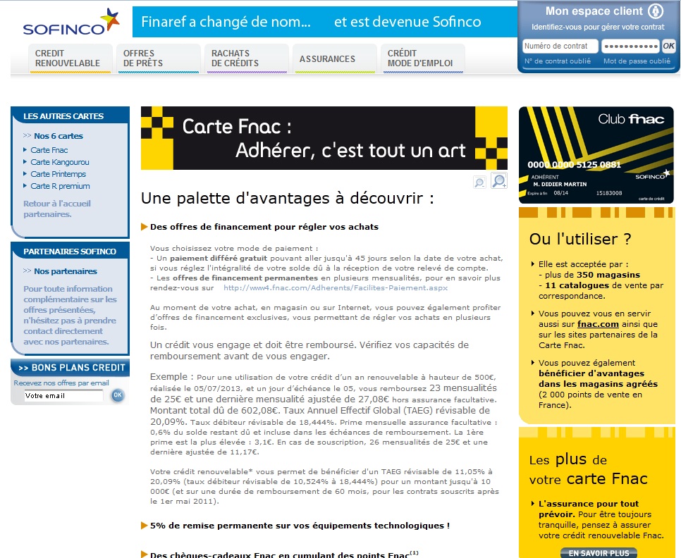 Carte Fnac Finaref / Sofinco